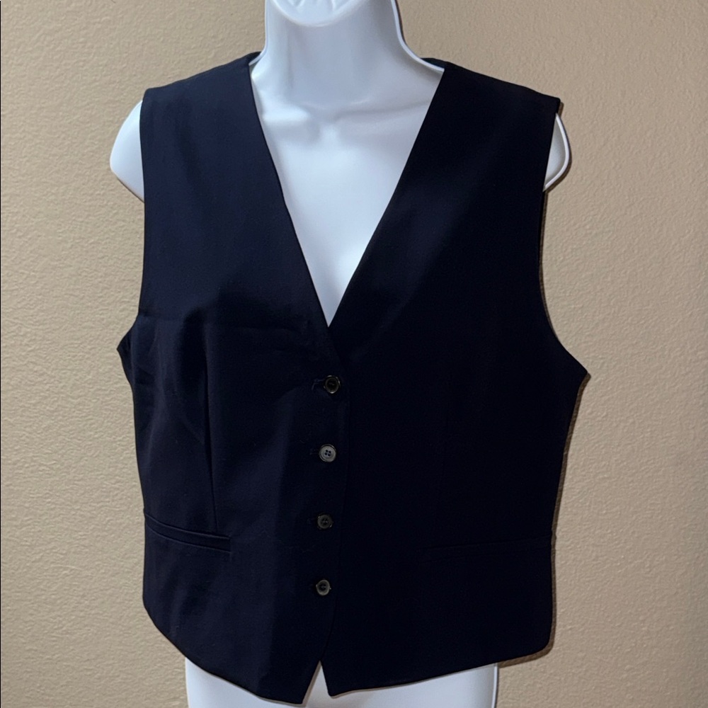 Zara Navy Blue Button-Up Tailored Sleeveless Vest Women’s Size L